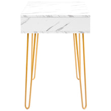 Load image into Gallery viewer, D&amp;N Table nail art table writing desk study desk consoles table side end table modern marble MDF top, sturdy glod metal legs for bedroom, living room, Kitchen,white,39.37&#39;&#39;L 19.69&#39;&#39;W 28.34H
