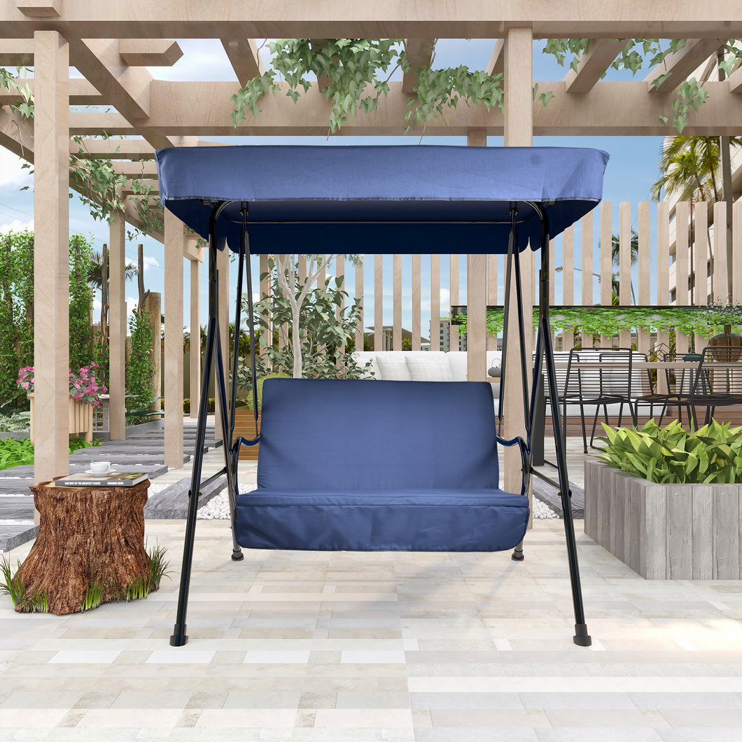 2-Seat Outdoor Patio Porch Swing Chair, Porch Lawn Swing With Removable Cushion And Convertible Canopy, Blue
