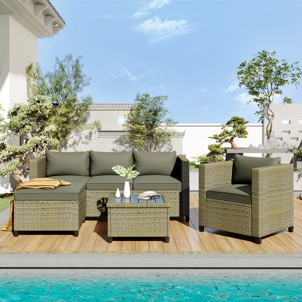 U_STYLE Outdoor, Patio Furniture Sets, 5 Piece Conversation Set Wicker Rattan Sectional Sofa with Seat Cushions