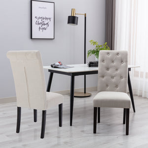 Heng Ming Modern Elegant Button-Tufted Upholstered Fabric  Dining Chair , 2-Pcs Set, Light Beige