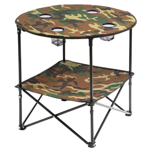 Camouflage Foldable Camping Table with 4 Cup Holders