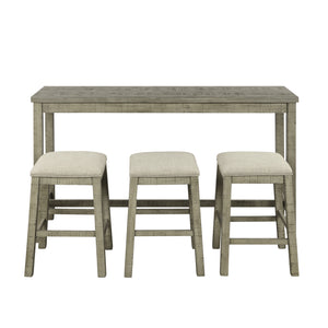 TOPMAX 4 Pieces Counter Height Table with Fabric Padded Stools,Rustic Bar Dining Set with Socket,Gray Green