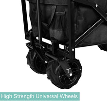 Load image into Gallery viewer, YSSOA Heavy Duty Folding Portable Cart Wagon with 7\&#39;\&#39; Widened All-Terrain Wheels Prevent to Sinking in The Sand, Adjustable Handles and Double Fabric for Shopping, Park, Beach, Camping, Black
