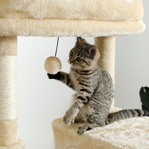 Cat Tree 56 Inches Cat Tower for Multiple Cats and Kittens with Super Large Perch Double Condo Hammock and Scratching Post-Beige