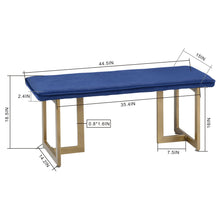 Load image into Gallery viewer, Upholstered Velvet Bench 44.5&quot; W x 15&quot; D x 18.5&quot; H,Golden Powder Coating Legs Set of 1- blue

