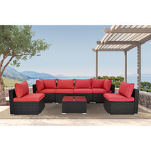 Load image into Gallery viewer, LAUSAINT HOME 7 Pieces Patio Furniture Sets,Luxury Outdoor All Weather PE Rattan Wicker Lawn Conversation Sets,Garden Sofa Set with Coffee Table and Couch Cushions for Backyard, Pool (Red-7PCS)
