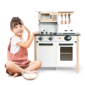 Pretend Wooden Kitchen Play set for Kids and Children, Gifts for New Year，Christmas and Birthday, White