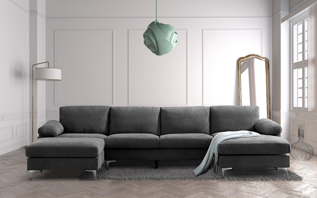 RELAX LOUNGE Convertible Sectional Sofa Dark Grey Fabric