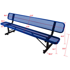 8 ft. Outdoor Steel Bench with Backrest BLue