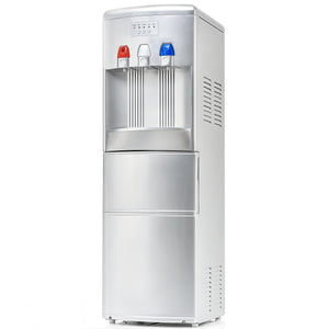 Water Dispenser with Built-In Ice Maker, 2 in 1 Top Loading Water Cooler, Hot & Cold Water, Child Safety Lock, Silver