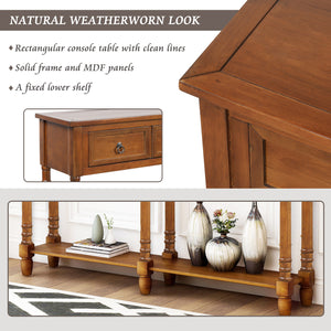 TREXM Console Table Sofa Table for Entryway with Drawers and Long Shelf Rectangular (Antique Walnut)