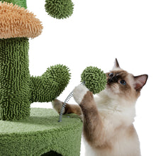 Load image into Gallery viewer, Cat Tree 32 Inches Cactus Cat Tower with Sisal Covered Scratching Post, Cozy Condo, Plush Perches and Fluffy Balls for Indoor Cats Green
