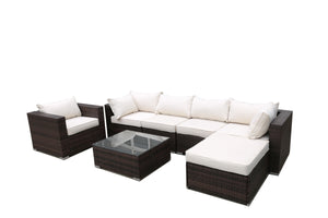 7Pcs Wicker Rattan Patio Sectional Furniture Sets，Cushioned Chairs and Coffee Table for Lawn Garden Backyard Pool