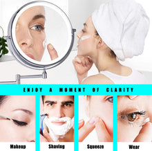 Load image into Gallery viewer, 8 Inch LED Wall Mount Two-Sided Magnifying Makeup Vanity Mirror 12 Inch Extension Chrome Finish 1X/3X Magnification Plug 360 Degree Rotation Waterproof Button Shaving Mirror
