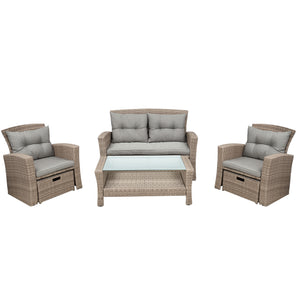 U-style Patio Furniture Set, 4 Piece Outdoor Conversation Set All Weather Wicker Sectional Sofa with Ottoman and Cushions