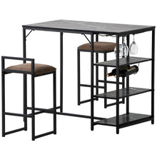 Load image into Gallery viewer, TOPMAX Counter Height 3-piece Bar Dining Table Set with 2 Upholstered Bar Stools/Chairs, 4 Glass Holders,2 Wine Racks and 3 Open Storage Shelves
