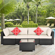 Load image into Gallery viewer, Outdoor Garden Patio Furniture 5-Piece PE Rattan Wicker Sectional Cushioned Sofa Sets with 2 Pillows and Coffee Table
