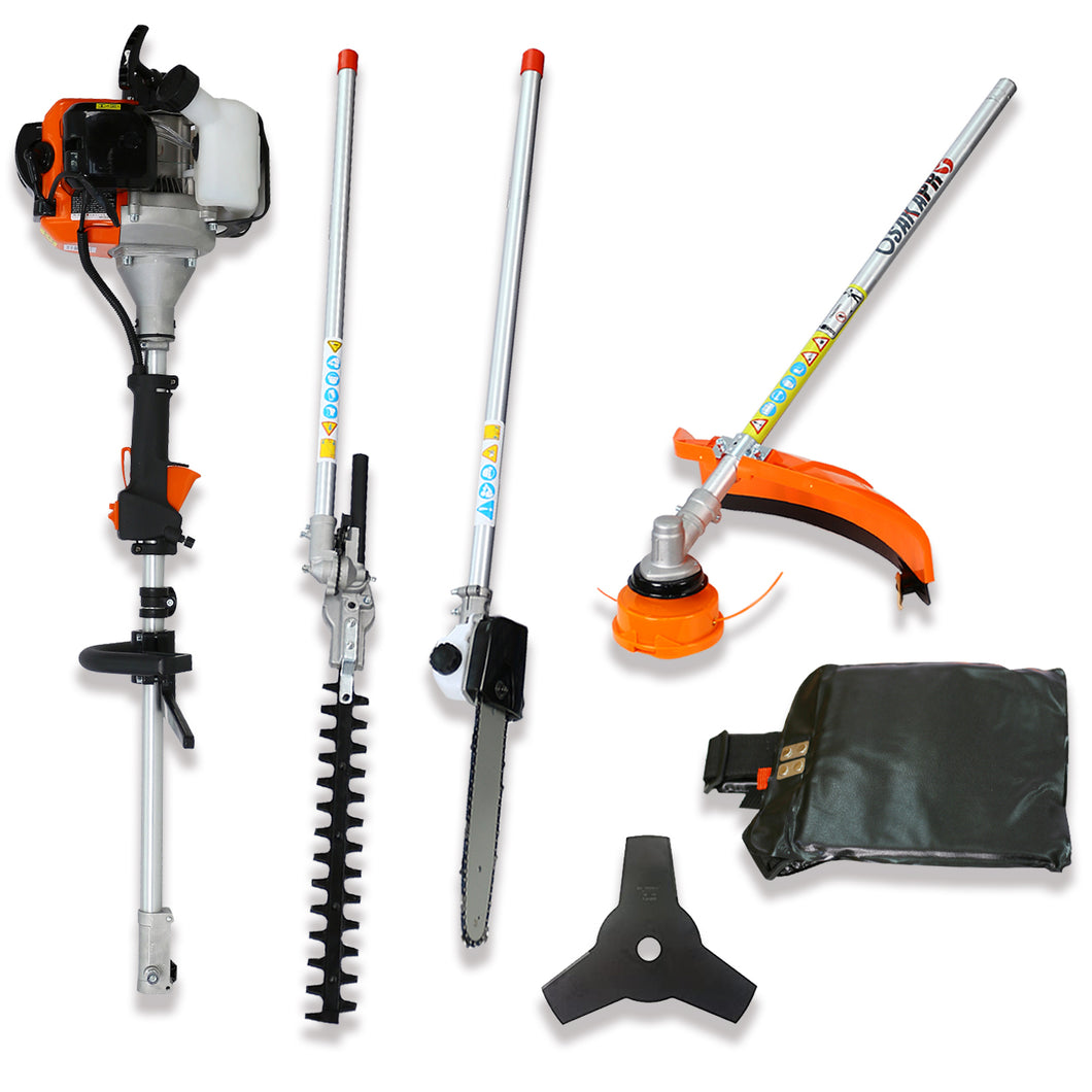 4 in 1 Multi-Functional Trimming Tool, 52CC 2-Cycle Garden Tool System with Gas Pole Saw, Hedge Trimmer, Grass Trimmer, and Brush Cutter
