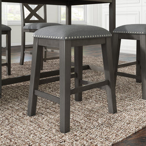 TOPMAX Rustic Farmhouse Dining Room Wooden Stools with Trim, Set of 2 ,Gray