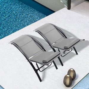 2 PCS Set Chaise Lounge Outdoor Lounge Chair Lounger Recliner Chair For Patio Lawn Beach Pool Side Sunbathing