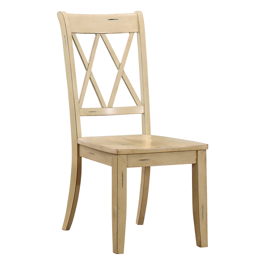 Casual Buttermilk Finish Chairs Set of 2 Pine Veneer Transitional Double-X Back Design Dining Room Chairs