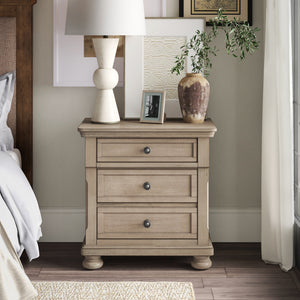 Transitional Bedroom Nightstand with Hidden Drawer Wire Brushed Gray Finish Birch Veneer Wood Bed Side Table