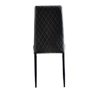 Black modern minimalist dining chair fireproof leather sprayed metal pipe diamond grid pattern restaurant home conference chair set of 4