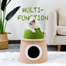 Load image into Gallery viewer, Cactus Cat Cave House with Sisal Scratching Post and sisal ball for cat kittens Green L
