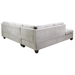 TREXM Sectional Sofa Set with Chaise Lounge and Storage Ottoman Nail Head Detail (Grey)
