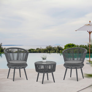 Modern outdoor table and chair woven-belt rope wicker hand-make weaving furniture Swivel Rope Chair 3PCS Rattan Chair