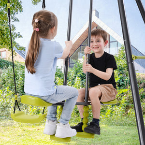 2 in 1 Metal Swing Set for Backyard, Heavy Duty A-Frame, Height Adjustment