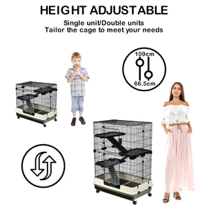 【VIDEO provided】4-Tier 32 inch Small Animal Metal Cage Height Adjustable with Lockable  Top-Openings Removable for Rabbit Chinchilla Ferret Bunny Guinea Pig ,EVEN FOR HAMSTERS(black)