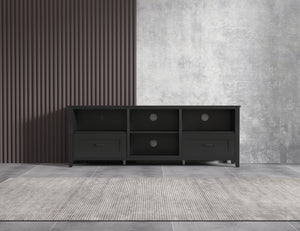 70.08 Inch Length Black TV Stand for Living Room and Bedroom, with 2 Drawers and 4 High-Capacity Storage Compartment.