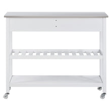 Load image into Gallery viewer, Rolling Kitchen Cart with Stainless Steel Top and Locking Wheels，43.3 Inch Width，Two Open Spacious Storage Shelves and Two Drawers，Bamboo Wood Frame （White）
