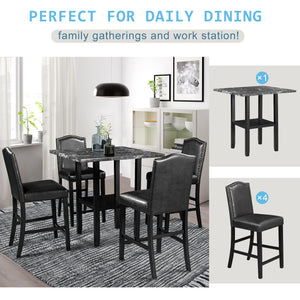 TOPMAX 5 Piece Dining Set with Matching Chairs and Bottom Shelf for Dining Room, Black Chair+Black Table