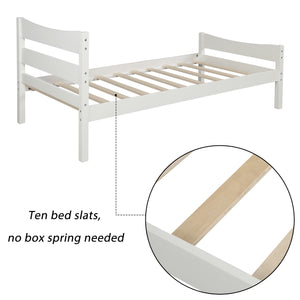 【Not allowed to sell to Walmart】Twin Size Wood Platform Bed with Headboard and Wooden Slat Support (White)
