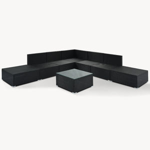 8-Pieces Outdoor Patio Furniture Sets, Garden Conversation Wicker Sofa Set, Single Sofa Combinable, Gray Cushions Black Wicker