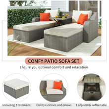 Load image into Gallery viewer, U_STYLE Patio Furniture Sets, 3-Piece Patio Wicker Sofa with  Cushions, Pillows, Ottomans and Lift Top Coffee Table
