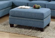 Load image into Gallery viewer, Cocktail Ottoman Cotton Blended Fabric Blue Color Nailheads Ottomans
