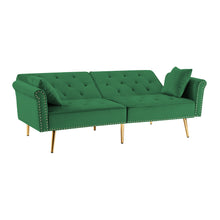 Load image into Gallery viewer, Modern Velvet Tufted Sofa Couch with 2 Pillows and Nailhead Trim, Loveseat Sofa Futon Sofa Bed with Metal Legs  for Living Room.
