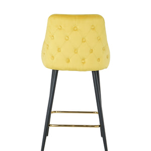 Luxury Modern Yellow Velvet Upholstered High Bar Stool Chair With Gold Legs(set of 2)
