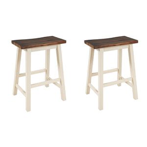 TOPMAX Farmhouse Rustic 2-piece Counter Height Wood Kitchen Dining Stools for Small Places, Walnut+ Cream White
