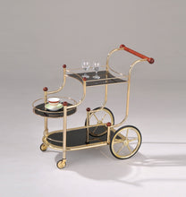 Load image into Gallery viewer, ACME Lacy Serving Cart, Gold Plated, Cherry Wood &amp; Black Glass 98006
