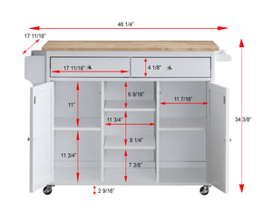 1-Pc Grady Cottage Style Kitchen Island Storage Cart Natural Finish Top White Color