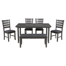 Load image into Gallery viewer, TREXM Dining Room Table and Chairs with Bench, Rustic Wood Dining Set, Set of 6 (Gray)
