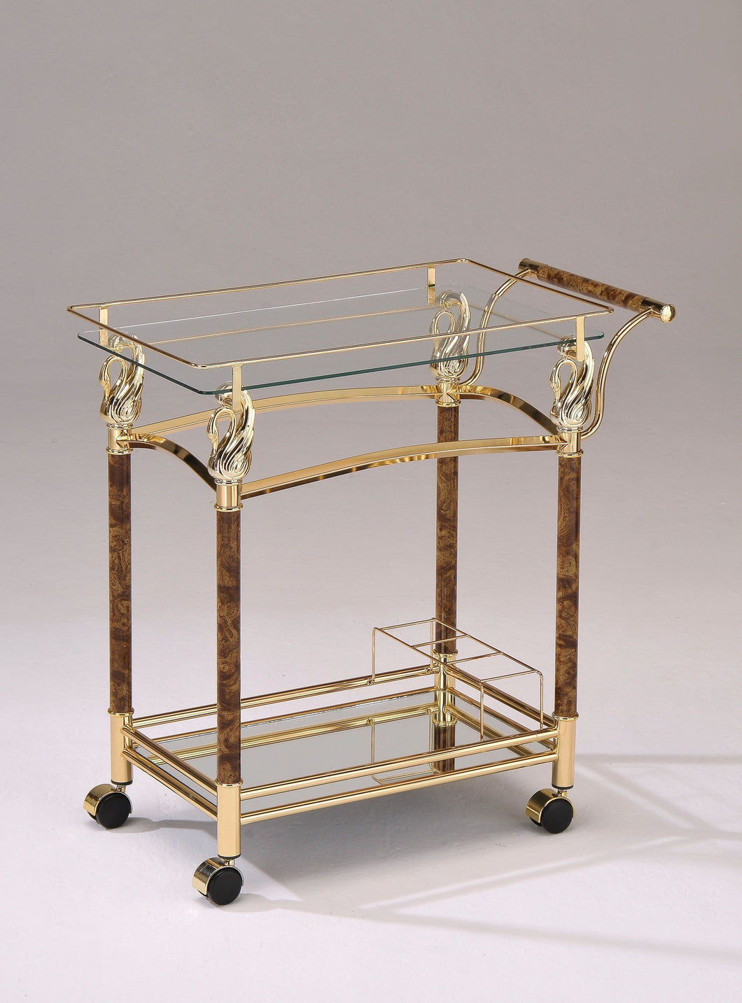 ACME Helmut Serving Cart, Gold Plated & Clear Glass 98002
