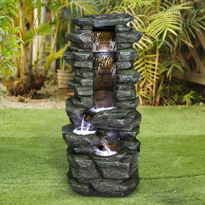 31” Showering Garden Waterfall with LED Resin Outdoor Fountains for Garden