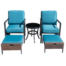 Load image into Gallery viewer, LAUSAINT HOME 5 PCS Luxury Patio Conversation Set with Ottoman,Outdoor Wicker Rattan Furniture Set,Comfortable Lounge Chair with Glass Top Side Table,Balcony,Backyard,Poolside,Garden Decor (Blue)
