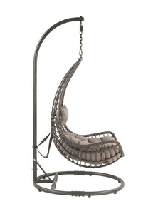 ACME Uzae Patio Hanging Chair with Stand, Gray Fabric & Charcaol Wicker 45105