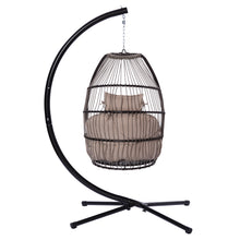 Load image into Gallery viewer, Outdoor Patio Wicker Folding Hanging Chair,Rattan Swing Hammock Egg Chair With C Type Bracket , With Cushion And Pillow
